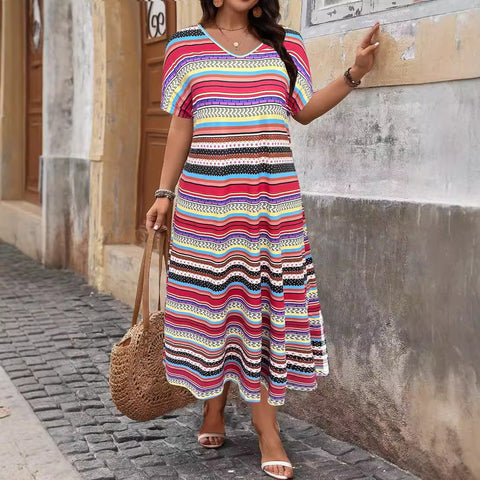 Printed hem split large size women's dress women's m302344