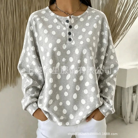 Crew neck 4 buckle spring and autumn fashion pattern 3D printing casual loose women's sweater FF303411 01