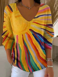 New V-neck long-sleeved pullover 3D digital printing Valentine's Day women's top T-shirt m302419