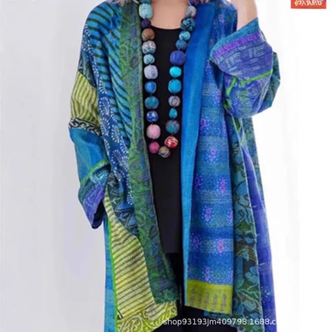 independent stations Amazon popular spot loose ethnic style large size long sleeve printed cardigan m