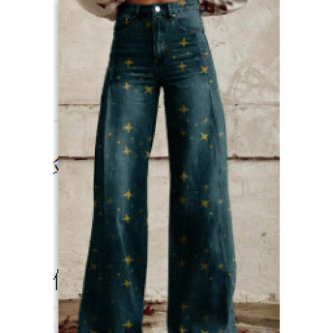 3D heat transfer flared pants simulation denim trousers loose pants m301550