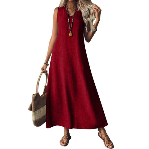 Sleeveless V-neck back zipper one-piece elegant long dress m302805