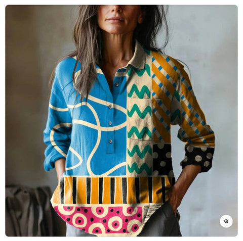 Long Sleeve Bamboo Linen Printing Fashion Versatile Lapel Shirt m301040