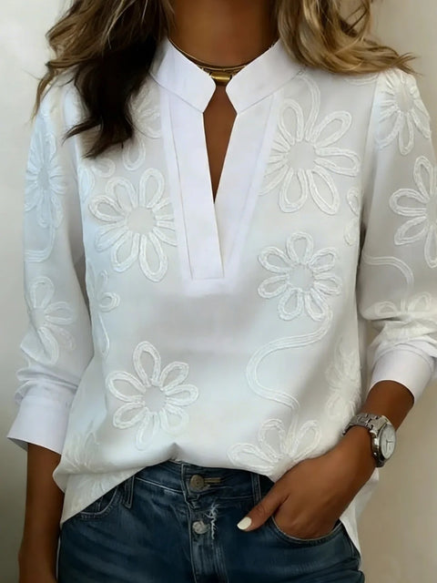 3D printed fashion retro floral V-neck long-sleeved top m303075