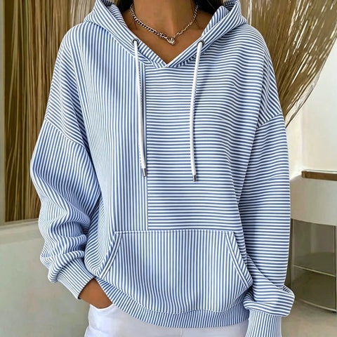 New loose casual striped splicing drawstring hooded sweater m303006