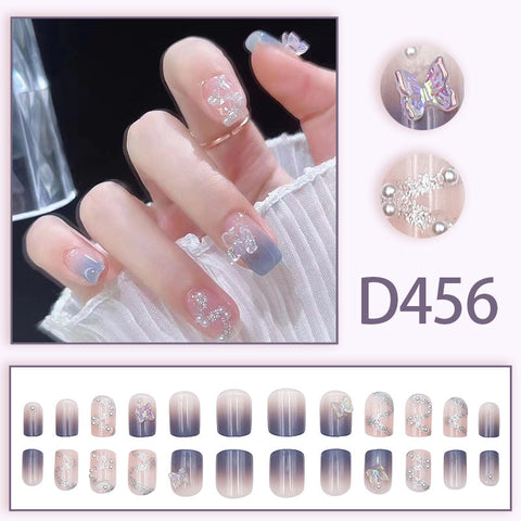 Elegant and fresh temperament wind manicure ice transparent rhinestone removable wearable nail m5010688