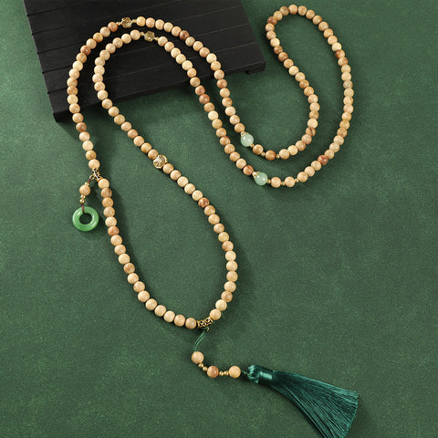 Guofeng Crossbody Chain Ya Bai Buddha Bead Fringed Necklace Retro Sweater Chain m3331290