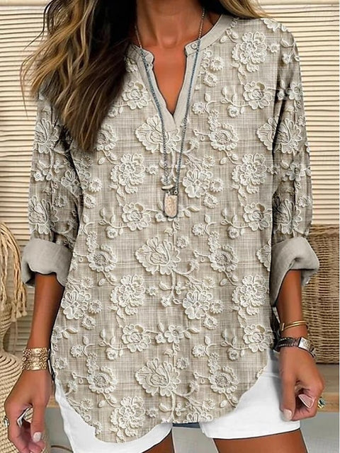 Small V-neck button-down shoulder long-sleeved women's T curved hem clothes m301361