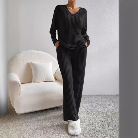Fashion casual straight-leg pants temperament loose V-neck pit strip knitted cover m301795