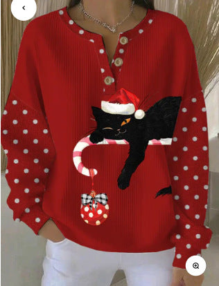 Vintage 3D digital printing four-button stand-up collar Polo sweater women m302158