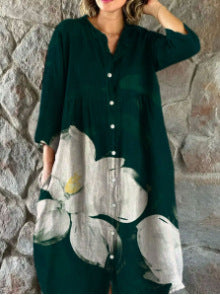 Women's Loose Crew Neck Fashion Premium Long Sleeve Printed Shirt Dress m301050