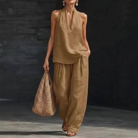 Women's linen two-piece vest vest set commuter m302512