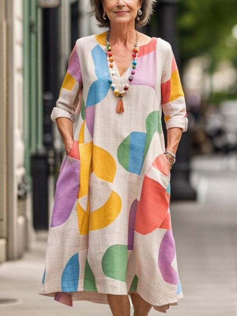 Loose crew neck fashion high-end long-sleeved printed dress m301054