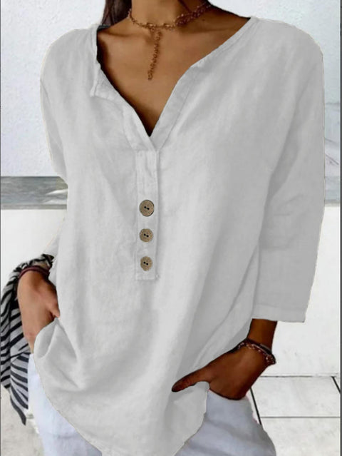 Solid color notch collar shirt casual button blouse m302911