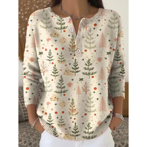 Vintage 3D digital printing four-button stand-up collar Polo sweater women m302158