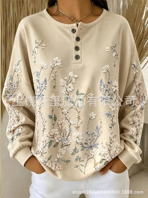 Crew neck 4 buckle spring and autumn fashion pattern 3D printing casual loose women's sweater FF303411 01