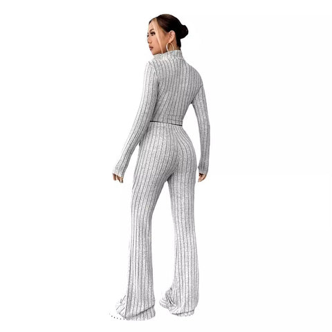 New knitted long-sleeved suit loose high-waisted trousers two-piece set m301781