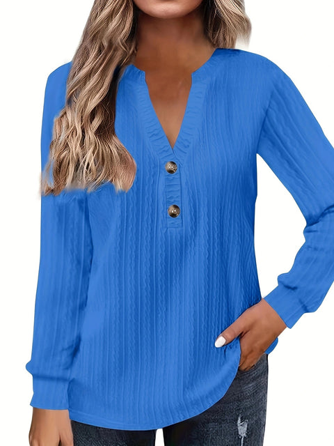 New long-sleeved solid color V-neck button-down T-shirt top m302223
