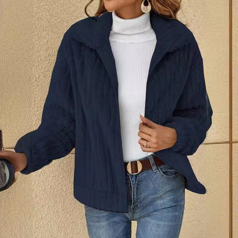 Pit strip plush cardigan lapel short jacket m300357