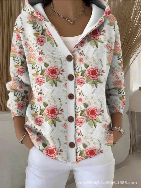 New black button hooded cardigan women's pure leisure fashion sweater jacket women's Christmas m302115