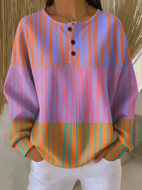 3D-Digitaldruck lockeres lässiges Waffel-Stehkragen-Langarmshirt m303065
