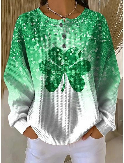 3D-Digitaldruck lockeres lässiges Waffel-Stehkragen-Langarmshirt m303065