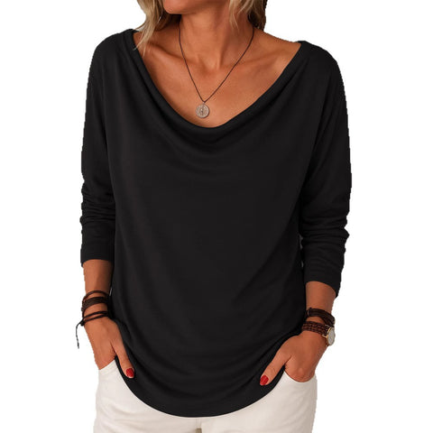 Women's casual loose fashion long-sleeved solid color stacked collar pullover t-shirt top m301755