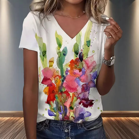 Women's short-sleeved Independence Day commemorative elements retro digital printing T-shirt m302612