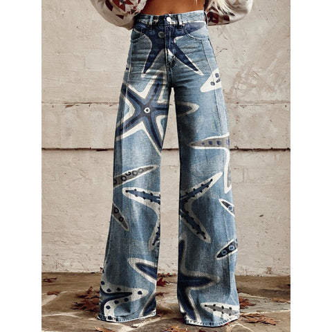 3D heat transfer flared pants simulation denim trousers loose pants m301550