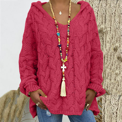 Solid color twist knitted hoodie m300492