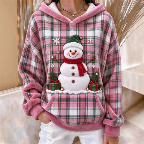 Christmas snowman 3D printed sweater flannel loose top FF303507