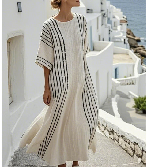 Elegant large size printed long pendulum dress m301523