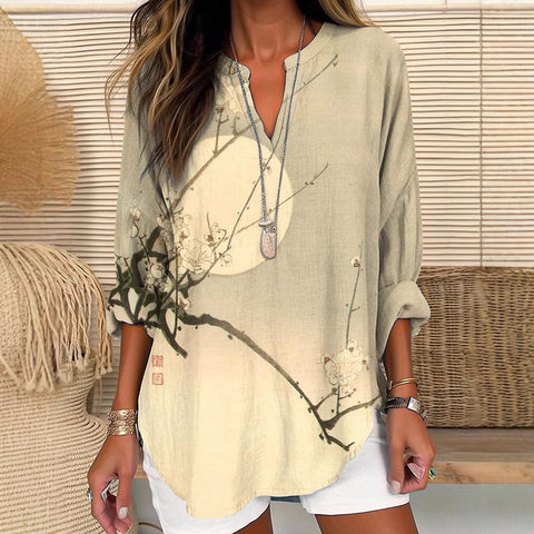 Women's long-sleeved 3D digital printing loose top m301364