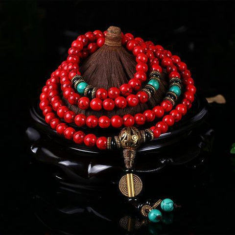 Original 108 Buddha Beads Red Turquoise Bracelet Loose Beads Ethnic Style Women's Bracelet China Red Buddha Beads Rosary Bracelet m3331233