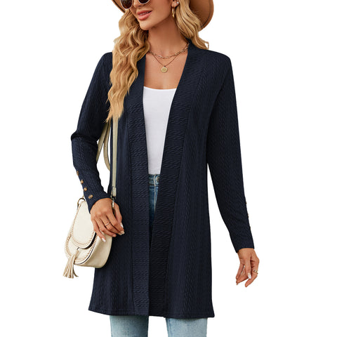 New solid color button-down long-sleeved loose cardigan jacket m300426