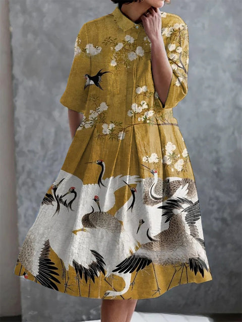 Elastic hemp short shirt dress floral Japanese vacation style pendulum skirt m303187
