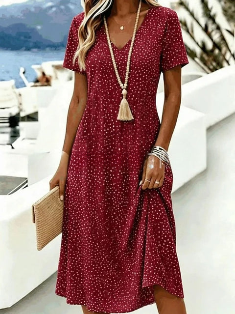 Printed women's v-neck short-sleeved temperament fashion dress m303046