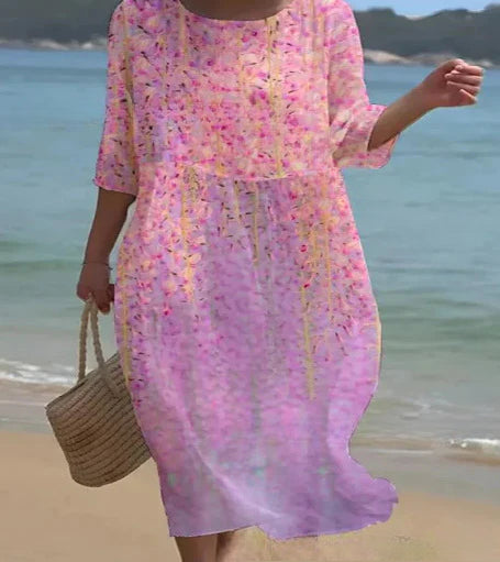 Loose Crew Neck Fashion Premium Long Sleeve Printed Dress m301045