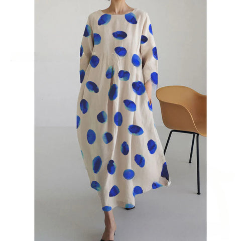 Loose crew neck fashion high-end long-sleeved printed dress m301054