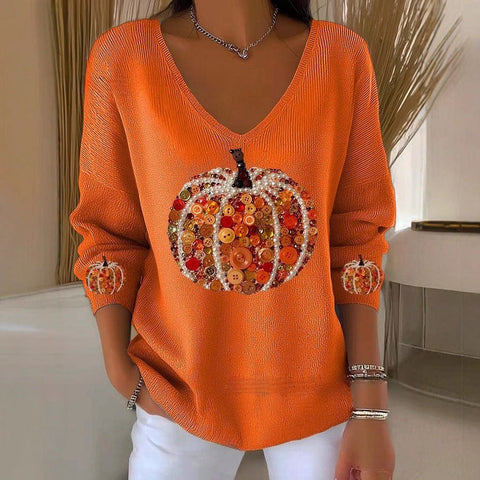 Halloween printed women's V-neck imitation sweater m302107