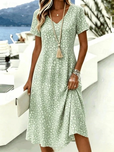 Printed women's v-neck short-sleeved temperament fashion dress m303046