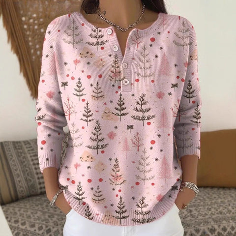 Vintage 3D digital printing four-button stand-up collar Polo sweater women m302158