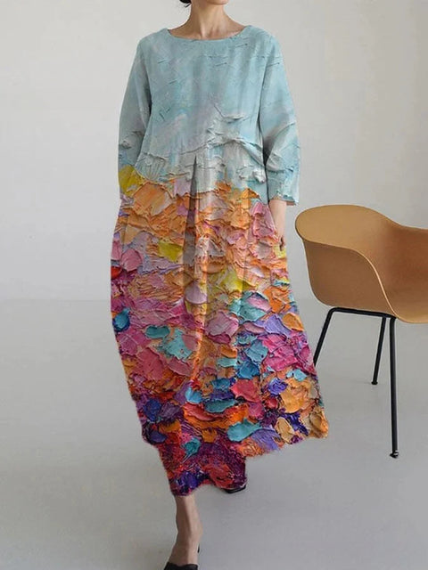 Robe ample à col ras du cou et manches longues pour femme, haut de gamme, imprimée, m301049