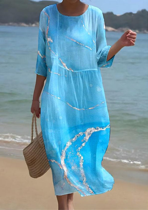 Loose Crew Neck Fashion Long Sleeve Printed Dress m301072