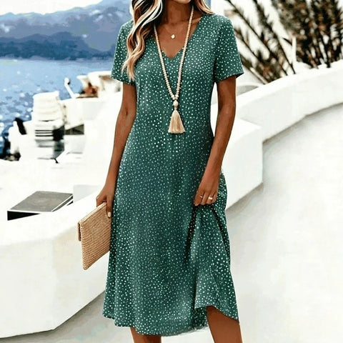 Printed women's v-neck short-sleeved temperament fashion dress m303046