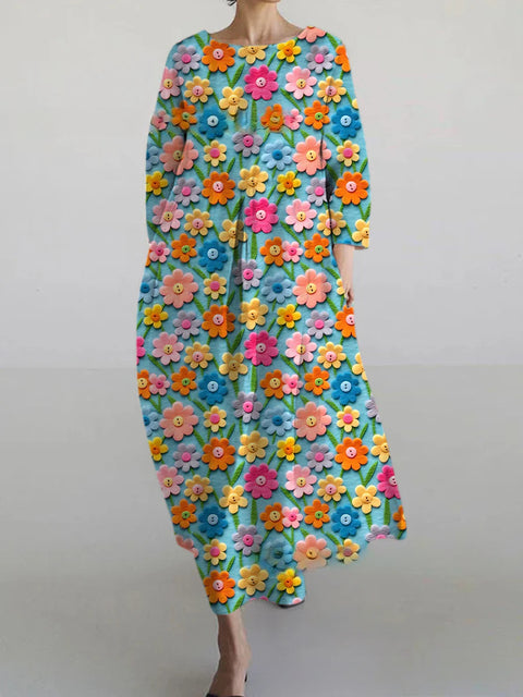 Lockeres Damenkleid mit Rundhalsausschnitt, modisches High-End-Langarm-Print m301049