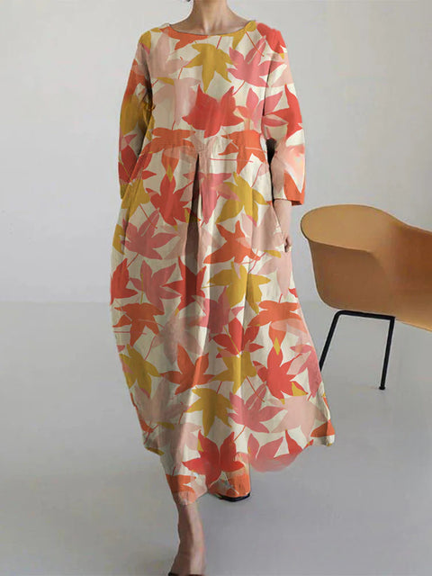 Loose crew neck fashion high-end long-sleeved printed dress m301054