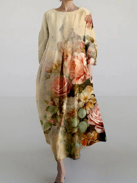 Lockeres Damenkleid mit Rundhalsausschnitt, modisches High-End-Langarm-Print m301049