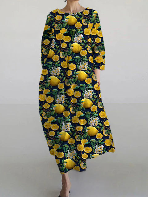 Lockeres Damenkleid mit Rundhalsausschnitt, modisches High-End-Langarm-Print m301049