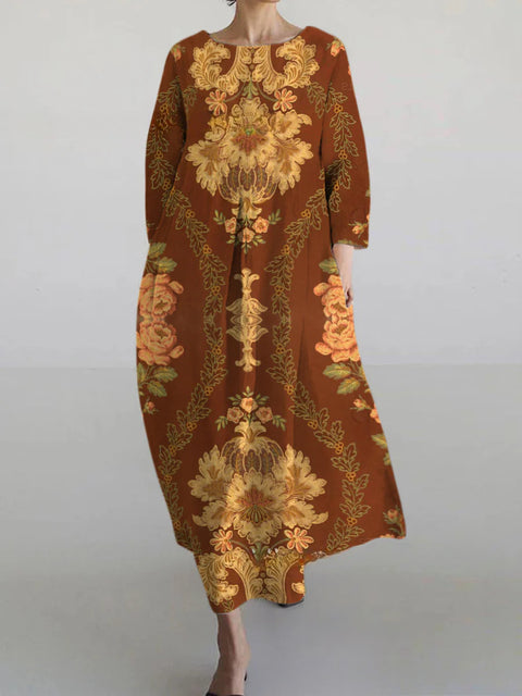 Lockeres Damenkleid mit Rundhalsausschnitt, modisches High-End-Langarm-Print m301049